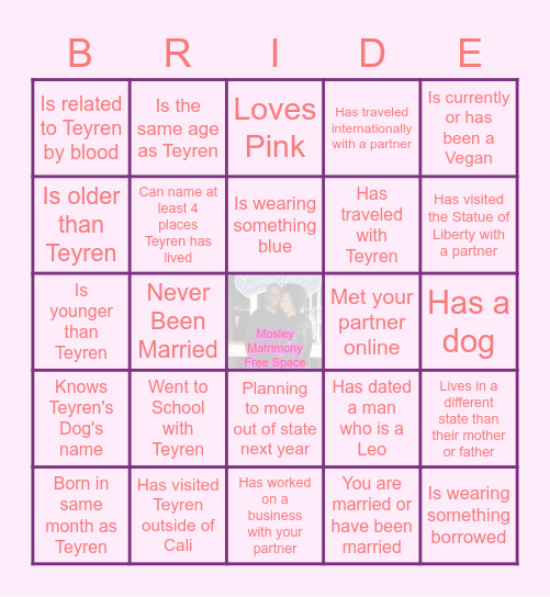#MosleyMatrimony Bingo Card