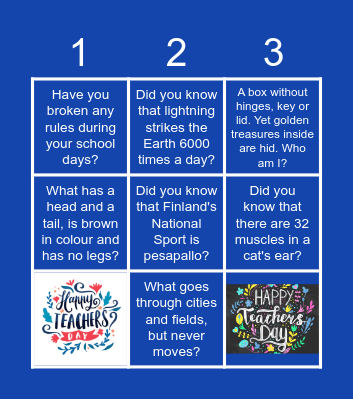 Happy Teachers' Day Bingo Card