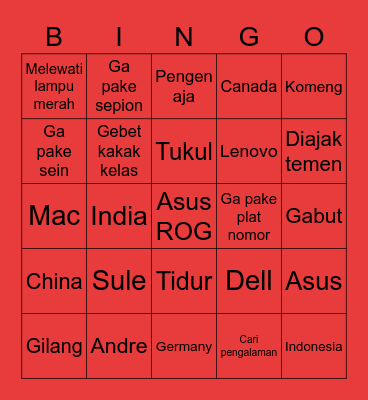 SEONA Bingo Card