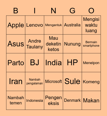 punya Dodo Bingo Card
