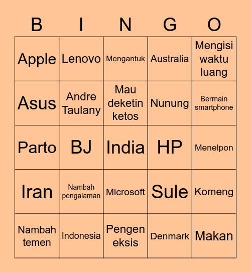 punya Dodo Bingo Card