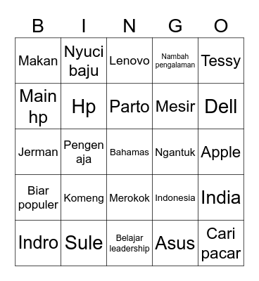 Suzu Bingo Card