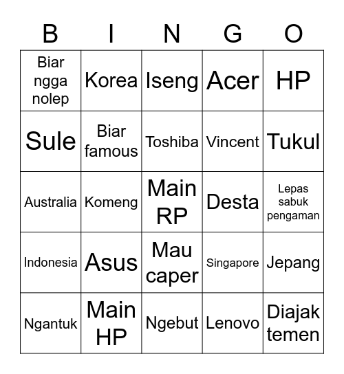 Untitled Bingo Card