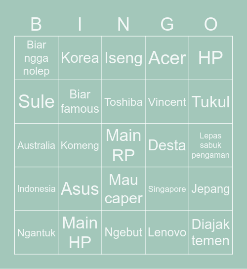 Eunbi Bingo Card