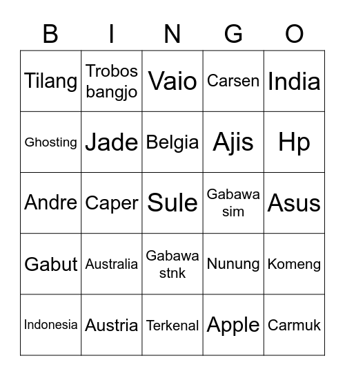 Untitled Bingo Card