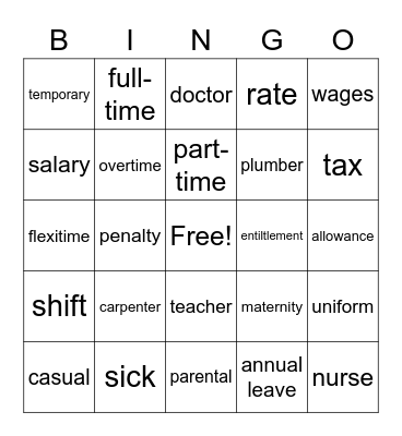 EMPLOYMENTpart-time Bingo Card