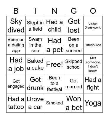 Never have I ever !!!! Bingo Card