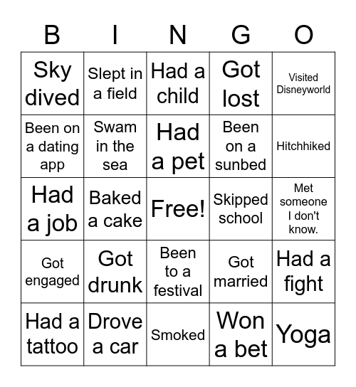 Never have I ever !!!! Bingo Card