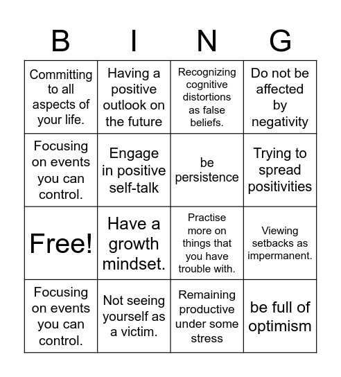 Show of Resilience Bingo Card