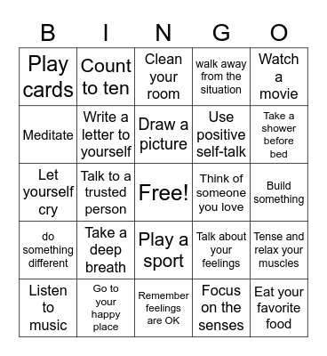 Coping Bingo Card