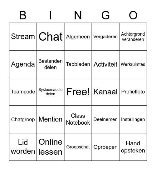 TEAMS Bingo Card