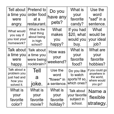 Conversation Bingo Card