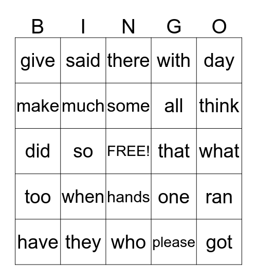 First Grade Sight Words Bingo Card
