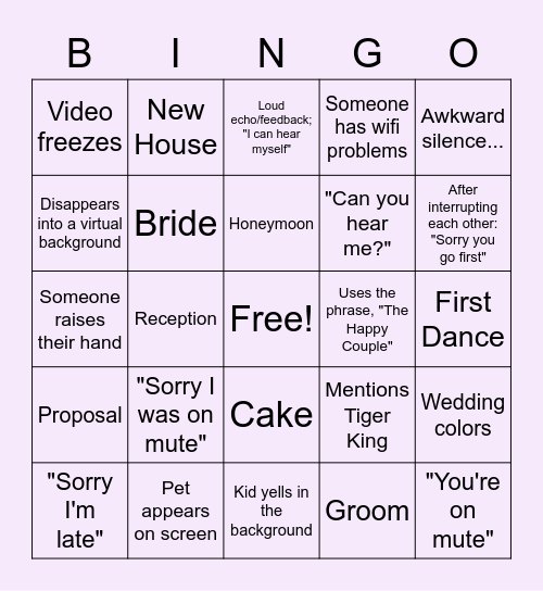 Kimberly's Virtual Wedding Shower Bingo Card