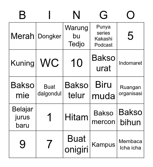 Emin's Bingo Card