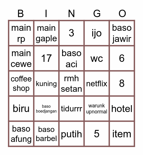 BINGO SIKK Bingo Card