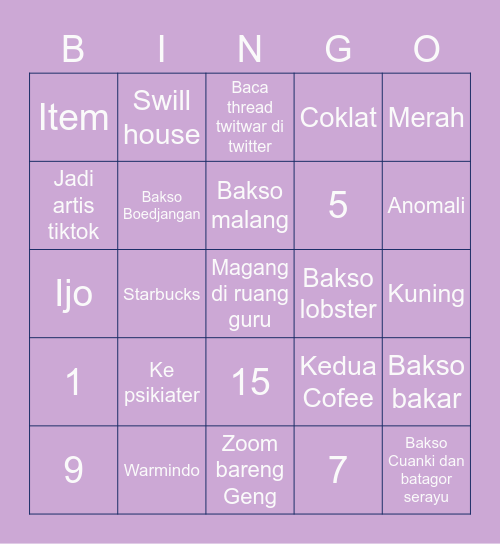 Rose Bingo Card