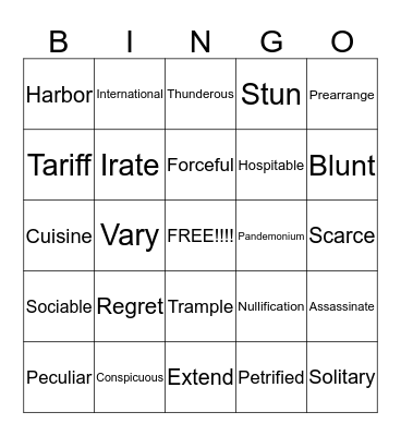 Vocabulary Bingo Card