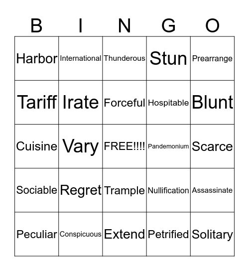 Vocabulary Bingo Card