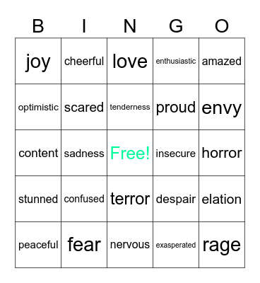 Feelings Bingo Card