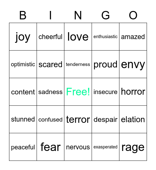 Feelings Bingo Card