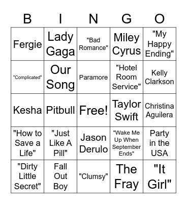 Name That Tune! Bingo Card