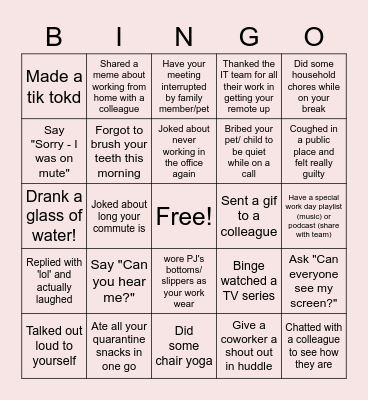 Covid -19 Bingo Card