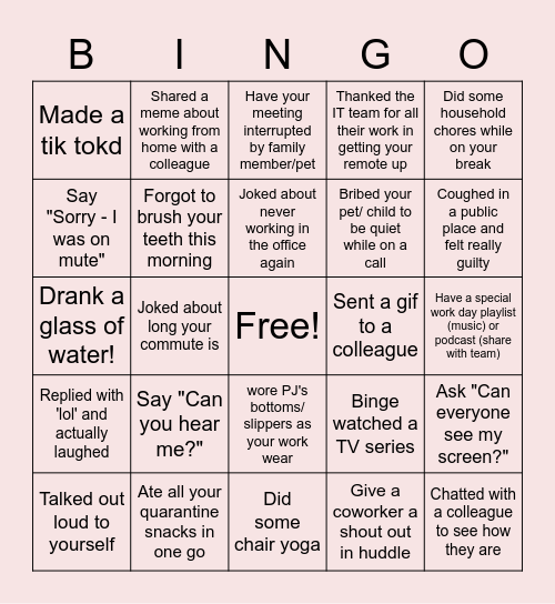 Covid -19 Bingo Card