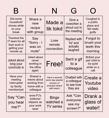 Covid -19 Bingo Card