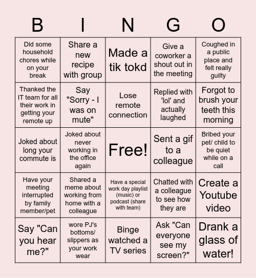 Covid -19 Bingo Card