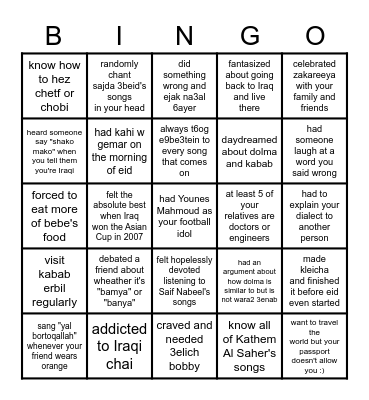 BINGO IRAQI EDITION Bingo Card