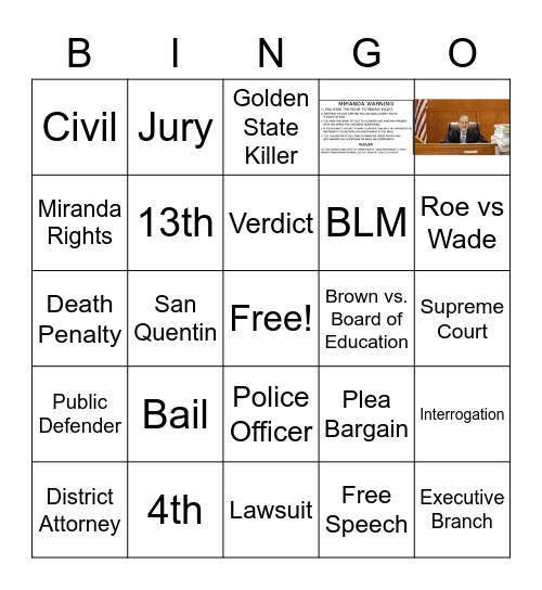 Intro To Law Bingo Card