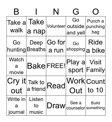 Coping Skills Bingo Card