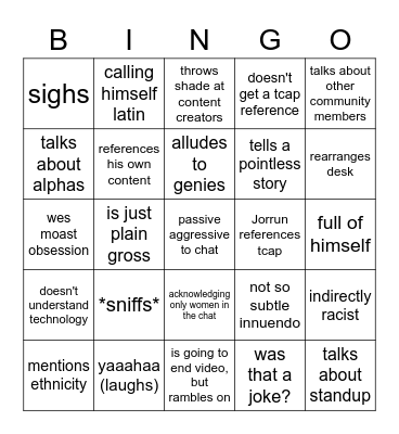 Jorrun Bingo Card