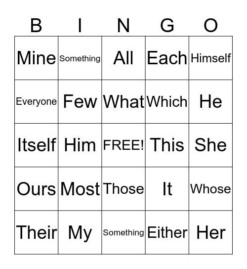 PRONOUN REVIEW Bingo Card