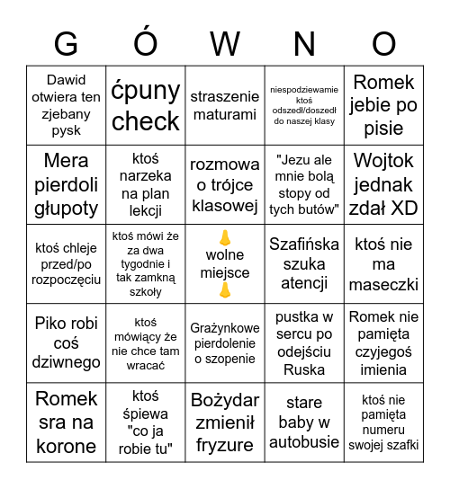 powrót do pierdolnika Bingo Card