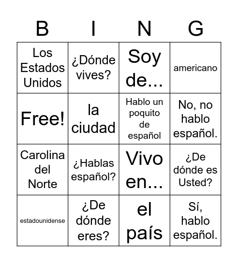 geografía Bingo Card