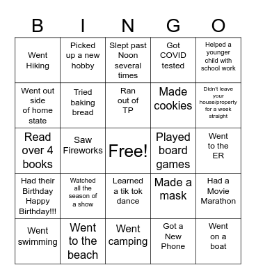 Summer COVID Bingo Card