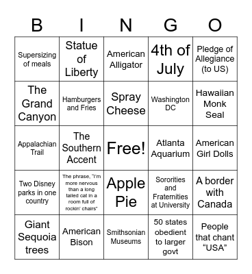 American Things Bingo Card