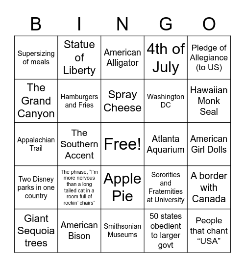 American Things Bingo Card