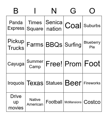 Americana Bingo Card