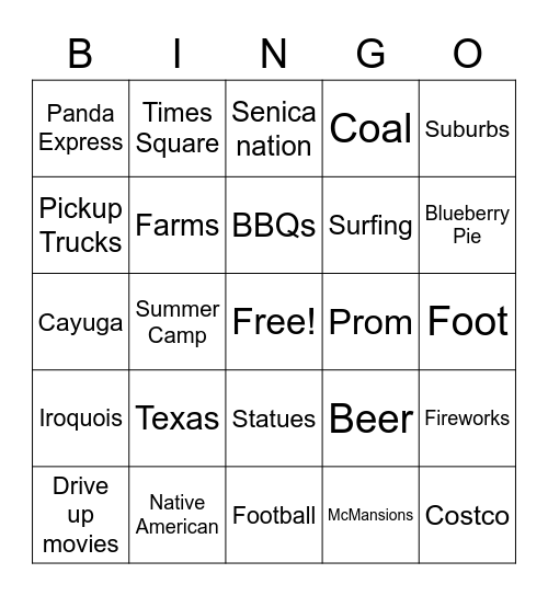 Americana Bingo Card