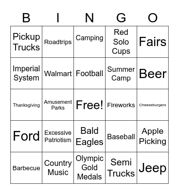 America Bingo Card