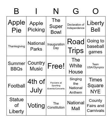 "American" Bingo Card