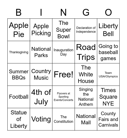 "American" Bingo Card