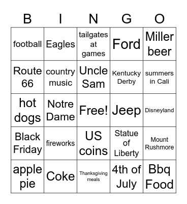 America Bingo Card