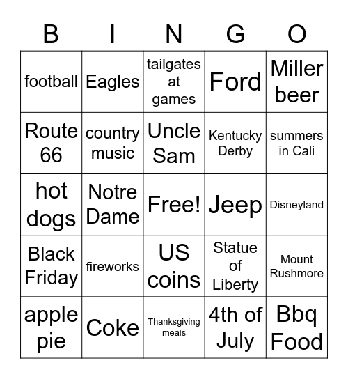 America Bingo Card