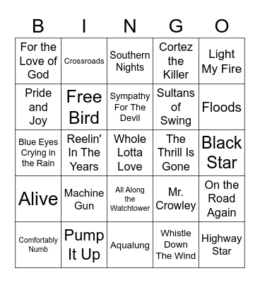 Guitar Hits Bingo Card