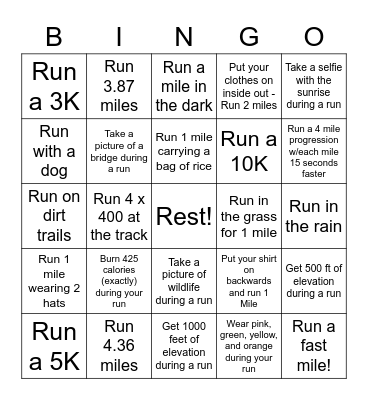 RunWell Bingo! Bingo Card