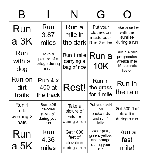 RunWell Bingo! Bingo Card